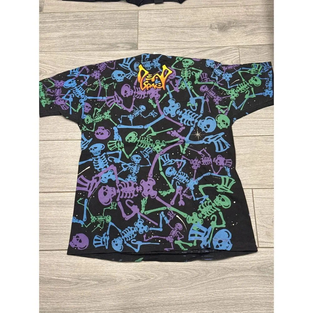 1992 Grateful Dead Skeleton Dead Space AOP‎ Black FOTL T-Shirt XL